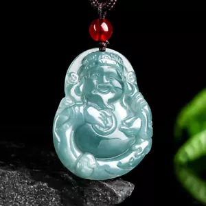 Real Natural Grade A Jade Jadeite Blue Water Ice Species God of Wealthy Pendant - Picture 1 of 4