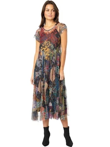 NWT Johnny Was Biya Tahlia Embroidered Mesh Midi Dress w slip M Floral $340 - Picture 1 of 6