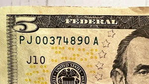 $5 Dollar Bill 2017A Circulated LOW Serial Number PJ 00 37489 0 A - Picture 1 of 3