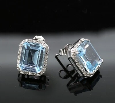 Valore Diamante Orecchini Con Topazi Blu 8,55 Carati Argento Sterling Nuovo - Immagine 1 di 4