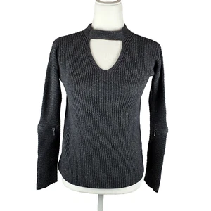 Saks Fifth Avenue Long Sleeve Gray Cut Out Knit Sweater Women's Size XS - Picture 1 of 10