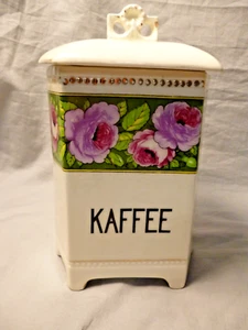 Jugendstil Vorratsbehälter Louise Kaffee Blütengriff üppige Rosen - Picture 1 of 11