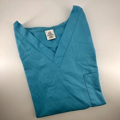 Sky Blue Scrub Top XL Unisex V Neck Short Sleeves Polyester Cotton Chest Pocket - Image 1 of 4