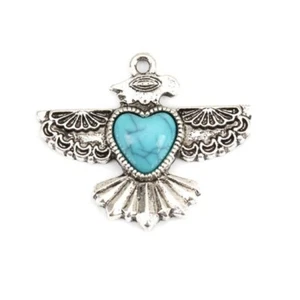 5 Boho Chic Steampunk Eagle Shaped Pendants with Imitation Turquoise - Picture 1 of 2