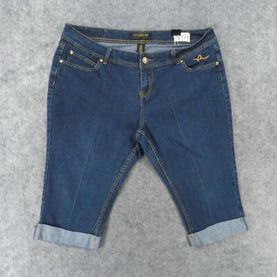 Rocawear Shorts Womens 20 Stretch Bermuda Med Wash Embroidered Pockets - Image 1 of 4