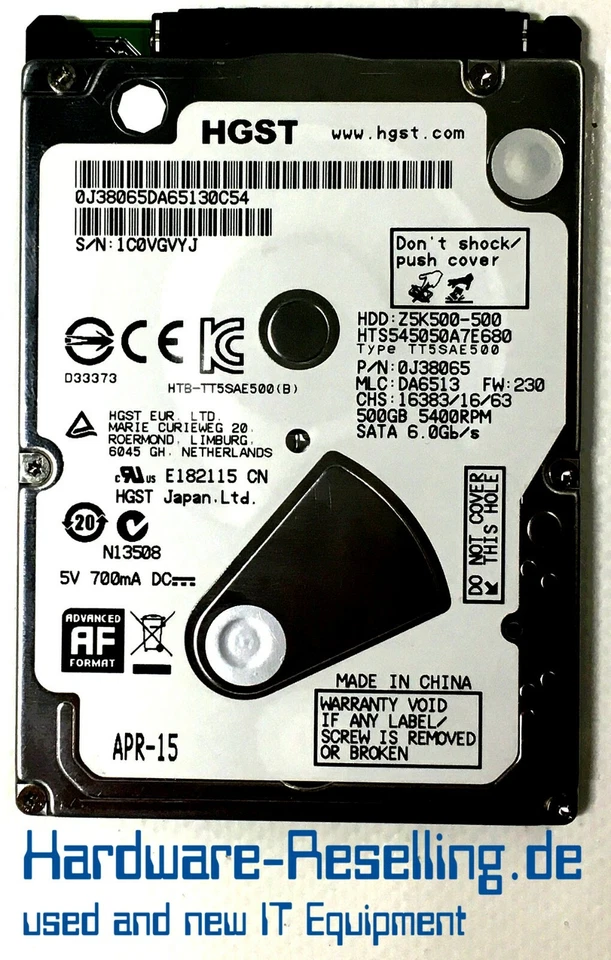 Hitachi Hgst 500GB HDD SATA III 2,5 " Z5K500 HTS545050A7E680 0J38065 MLC: Da6513 - Immagine 1 di 1