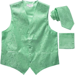 New Men's Formal Vest Tuxedo Waistcoat_2.5" necktie set paisley prom Aqua Green - Picture 1 of 4