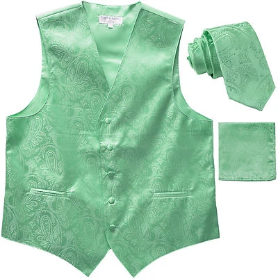 New Men's Formal Vest Tuxedo Waistcoat_2.5" necktie set paisley prom Aqua Green - Image 1 of 4