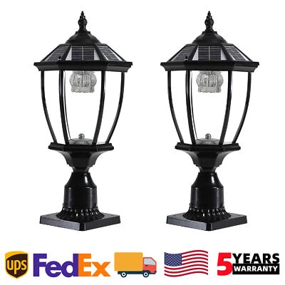 2 Pack 20'' Solar Post Light Outdoor Black Pillar Dusk To Dawn w Remote Control - Image 1 of 4