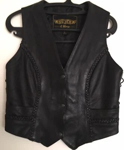 Unik Ultra Damen schwarze Lederweste geflochtene Details verstellbare Spitze Gr. Large - Bild 1 von 8