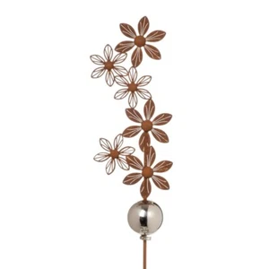 Gartenstecker Blume Metall rost mit Edelstahlkugel Rankstab Ø17x8cm H120cm Deko - Bild 1 von 3