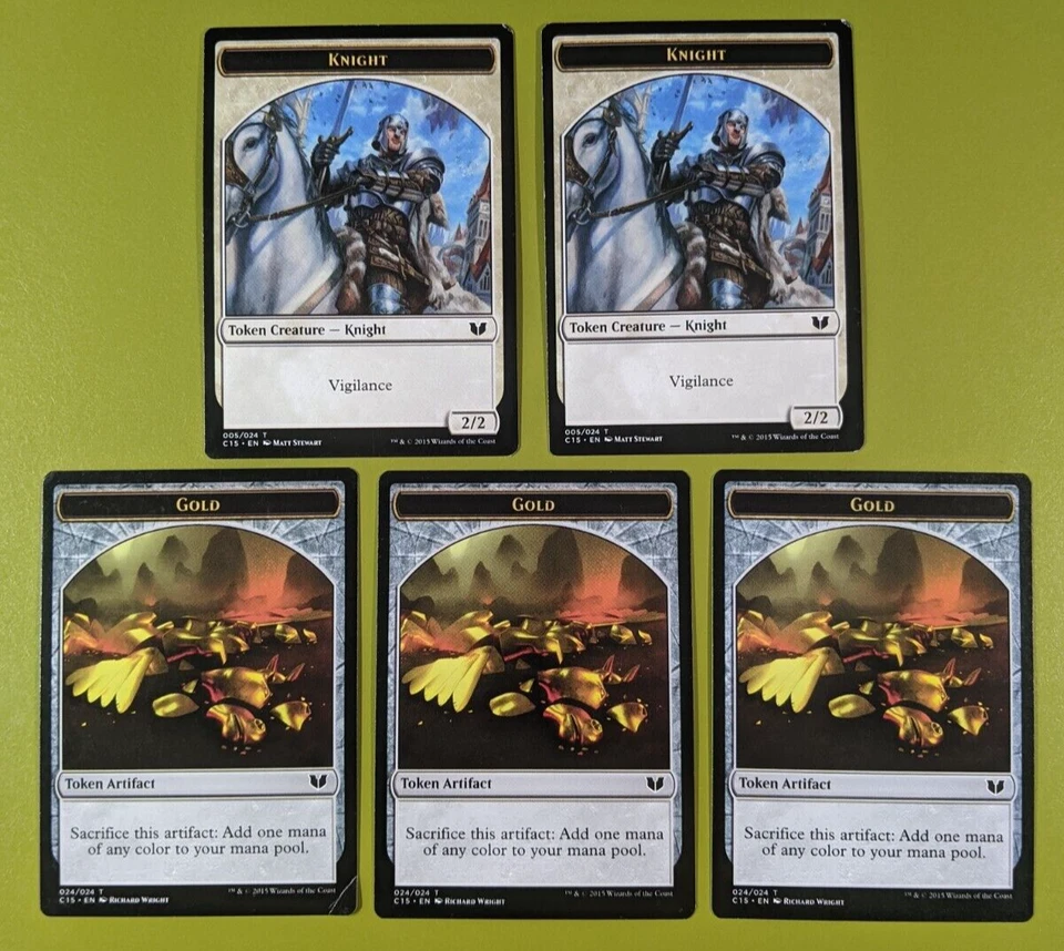 5 DOUBLE SIDED Gold & Knight Token Commander 2015 MTG 5 - Image 1 of 1