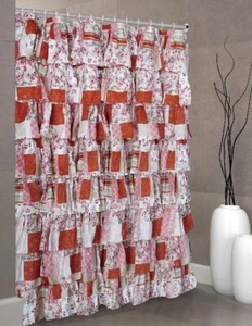 Cortina de ducha de tela con volantes PATCHWORK MULTICOLOR ROJO tamaño 72 x72 pulgadas - Imagen 1 de 5