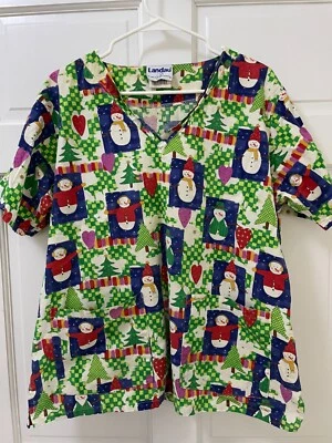 Landau Snowman Christmas Holiday Scrub Top Large - Image 1 of 4