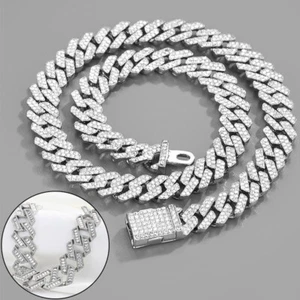 Hermoso Brazalete Plata Cadena Cubana Diamantes Largos Diamantes Rotos Nuevo - Imagen 1 de 24