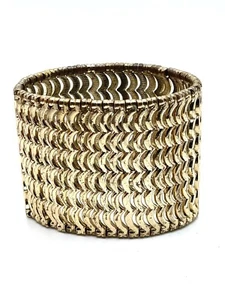 Modernist Gold Hammered Metal Stretch Wave Slat Bracelet Wide Chunky Fitted MCM - Picture 1 of 5