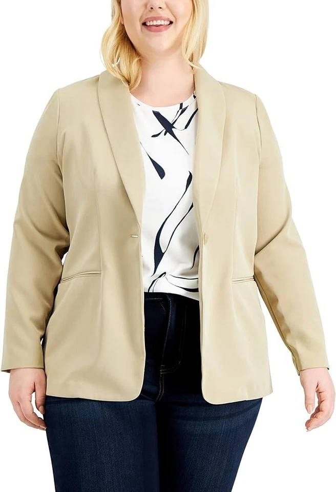 Precio de venta sugerido por el fabricante $110 Blazer Alfani Mujer Talla Grande Un Botón Chal-Cuello Beige Talla 0X Foto 1 de 1