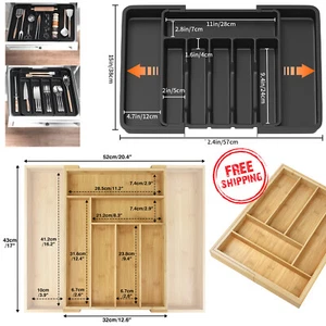 Extendable Cutlery Tray Kitchen Drawer Organiser Large 6-8 Storage Compartments - Picture 1 of 22