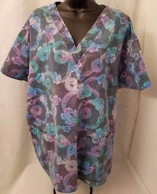 Crest Womens Scrub Shirt Top Blouse Size XL X Large Multicolor Floral - Image 1 of 3