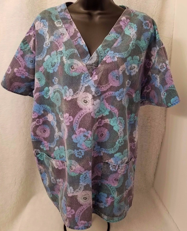 Crest Womens Scrub Shirt Top Blouse Size XL X Large Multicolor Floral - Image 1 of 3