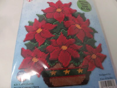 POINSETTIA BASKET  Design Works Plastic Canvas Kit 10 1/2" x 13" HTF - Image 1 of 4