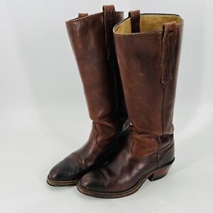 Vintage Mens 8 D Boulet Tall Brown Leather Cowboy Western Boots 18”