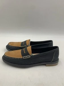 Sperry Seaport Penny Loafer Womens 5 Black Tan Leather Flat Heel Slip On Preppy - Picture 1 of 12