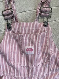 Key Kids Vintage Looking White And Pink Striped Cotton Overalls In A 4T - Picture 1 of 11