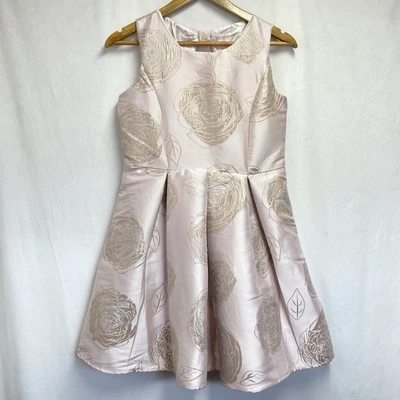 Place Sleeveless Jacquard Fit & Flare Dress Girls 16 Blush Metallic Floral New - Image 1 of 4