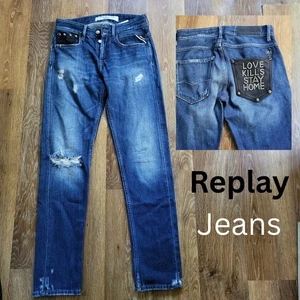 Replay Womens Jeans Distressed Taper Torn Cut Up Denim Regular Straight W24 L30 - Picture 1 of 14