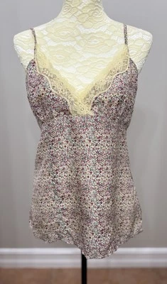 Vintage American Rag SILK Cami Top Large Floral Romantic Lace Trim Babydoll Y2K - Image 1 of 4