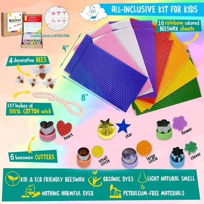 Beeswax Candle Making Kit Kids 100% Pure Bees Wax 16 Multicolor Sheets DIY Craft - Image 1 of 4