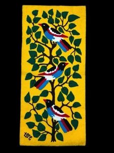 Vintage Tere Teresa Gonzalez Tapestry Hooked Rug Birds Tree Made in Venezuela - Picture 1 of 13
