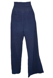 Old Navy Leinenhose weites Bein Damen mittelblau Tasche Pull On Coastal Boho - Bild 1 von 6