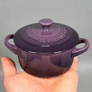 RARE Le Creuset 8oz Mini Round Cocotte w/ Lid Eggplant Purple 4" Tiny Crock Salt - Picture 1 of 19