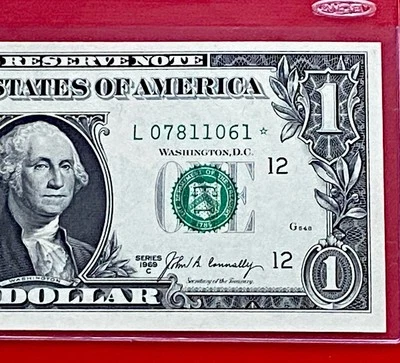 1969C STAR NOTE $1 DOLLAR BILL ( SAN FRANCISCO L ) KEY NOTE -UNCIRCULATED - Image 1 of 3