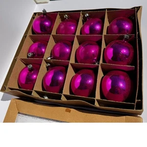 Vintage Fuchsia Christmas balls set of 12 made in Poland - Picture 1 of 5