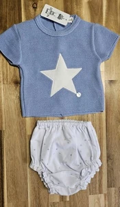 COTTON-BEBÉ Baby Junge 2-teiliges Strickoutfit 3M blau Dralon Pullover & Bloomer neu mit Etikett - Bild 1 von 23