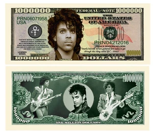 (5) Five Limited Edition Prince Commemorative Million Dollar Collectible Bills - Picture 1 of 3