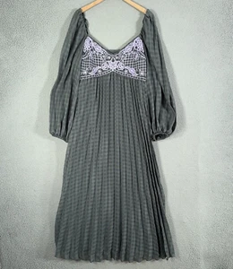 Asos Dress Womens 12 Gray Embroidered Bust Pleated Coquette Fairy whimsigoth - Picture 1 of 19
