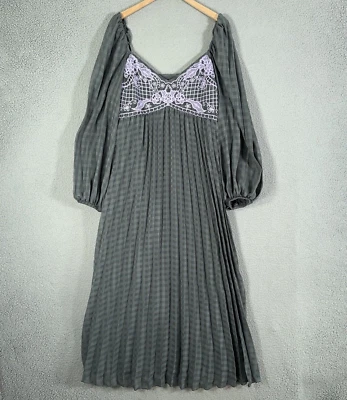 Asos Dress Womens 12 Gray Embroidered Bust Pleated Coquette Fairy whimsigoth - Image 1 of 4