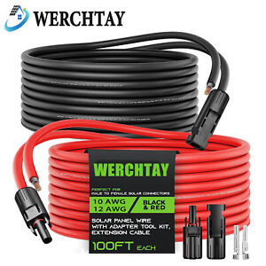 WERCHTAY 1 Pair Solar Panel Extension Cable Wire Black & Red 12/10 AWG Connector