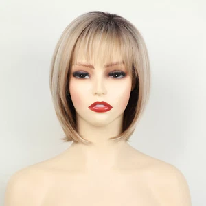 Womens Fashion Short Blonde Bob Wigs Black Roots Heat Resistant Synthetic Hair - Picture 1 of 9