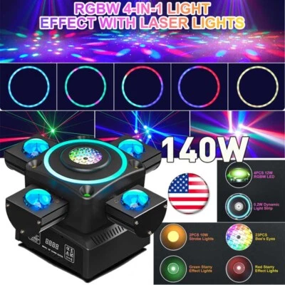 4IN1 4Arms140W RGBW LED W/Laser Stage Lighting Moving Head DJ Disco Party DMX - Image 1 of 4
