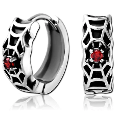 Ohrringe Edelstahl 316L Klappcreolen Spinnennetz Spider Web Kristall Creolen316L - Bild 1 von 4