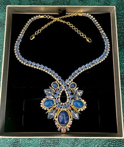 Retired Sorrelli Statement Huge Blue Stone & Rhinestone Cluster Quinn Necklace - Picture 1 of 6