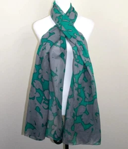 Green Grey Scarf Camo Abstract 100% Cotton Kushi Women Men BNWT 70" x 40" - Picture 1 of 3