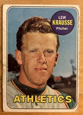 1969 Topps Lew Krausse Baseball Card #23 Athletics Pitcher Poor Creased