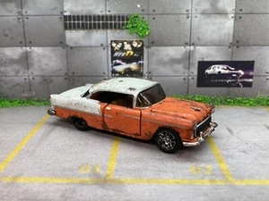 1955 Chevy Bel Air Rusty Weathered Custom 1/64 Diecast Junkyard Car Barn Find - Picture 1 of 12