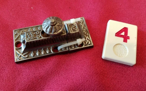Vtg Victorian Cast Iron CABINET LATCH w/ ORNATE KNOB & KEEPER - NICE - R4L Cover